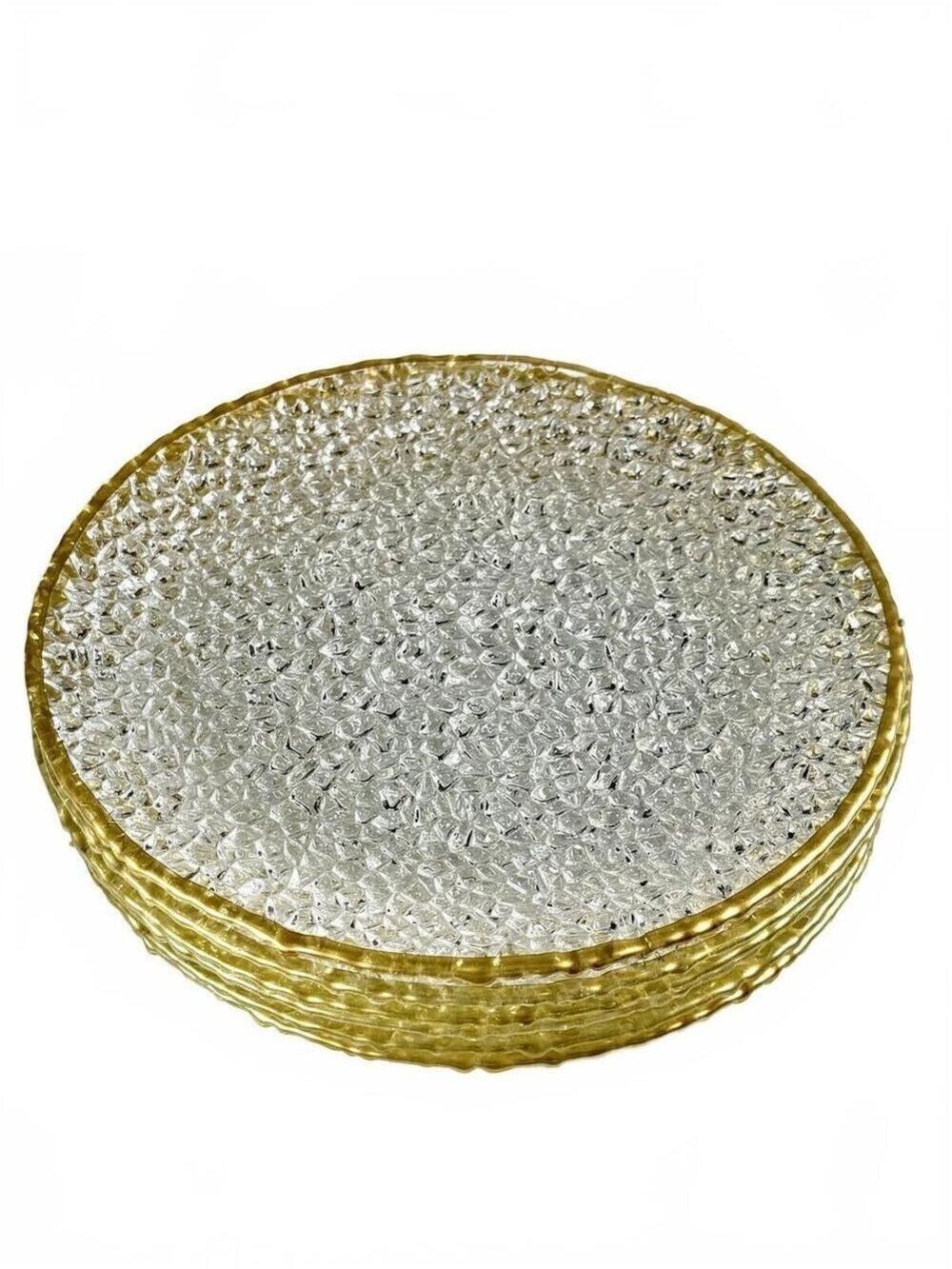 Set of 6 Hand Decorated Artistic Accents Pebble Glass Plates Gold Rim Turkey 8"